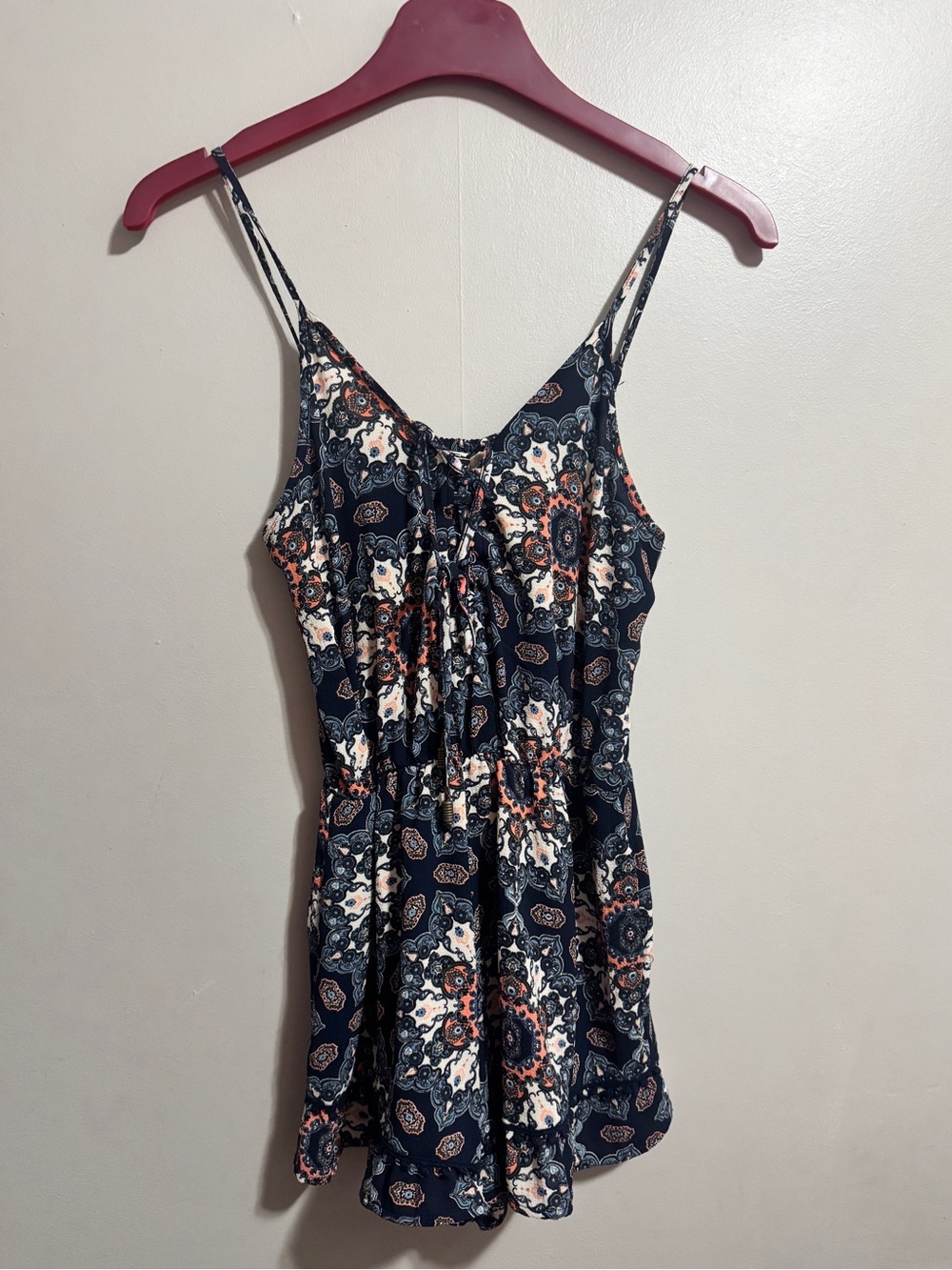 Altar'd State Navy Blue Floral Print Spaghetti Strap Romper Woman’s Small